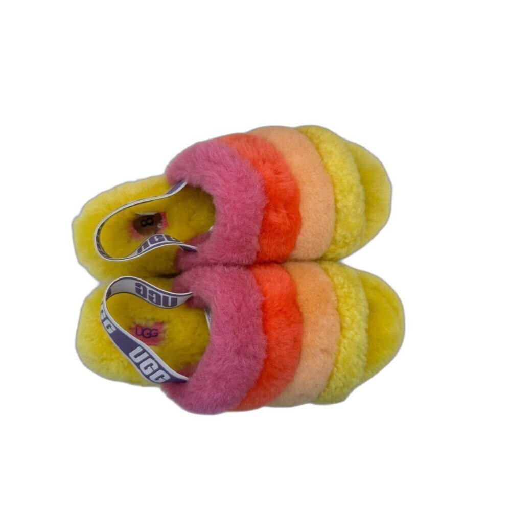 UGG WOMEN FLUFF YEAH SLIDE PRIDE RAINBOW YELLOW SANDAL Size 8.0 US - Picture 2 of 12
